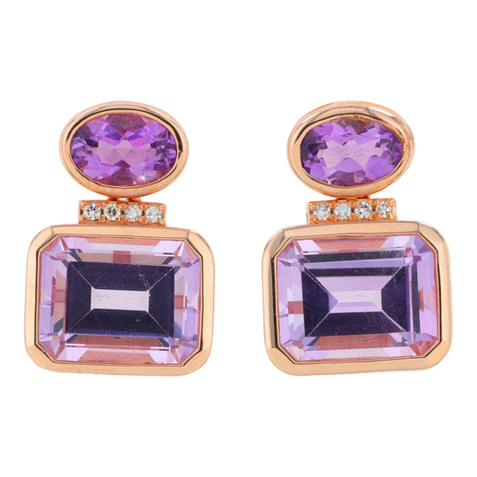 14K RG EFFY 4.75 CTW Amethyst & Pink Amethyst Earrings