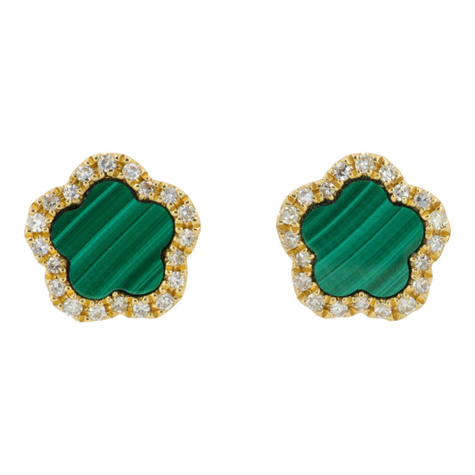 14K YG EFFY 1 CTW Malachite Clover Earrings