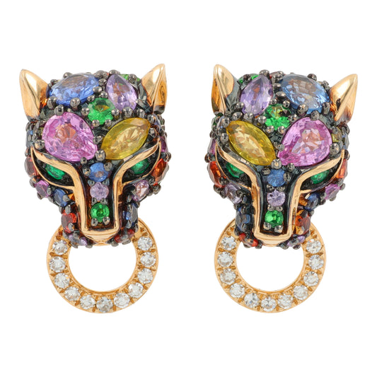 14K YG EFFY 2.65 CT Multicolor Panther Earrings