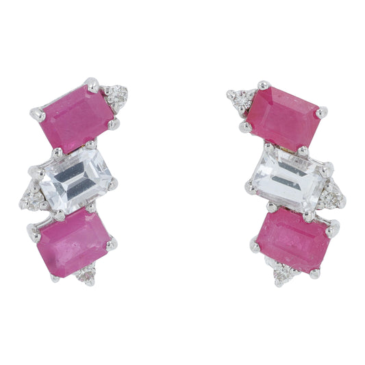 SS EFFY 1.52 CTW Ruby & White Sapphire Earrings
