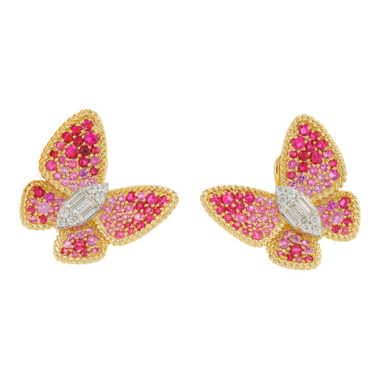 14K YG EFFY 2.03 CT Pink Sapphire Butterfly Earrings