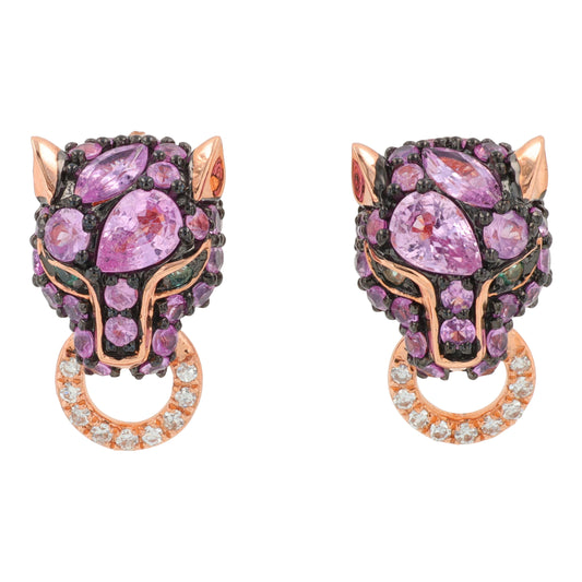 14K RG EFFY 1.31 CT Pink Sapphire & Emerald Panther Studs