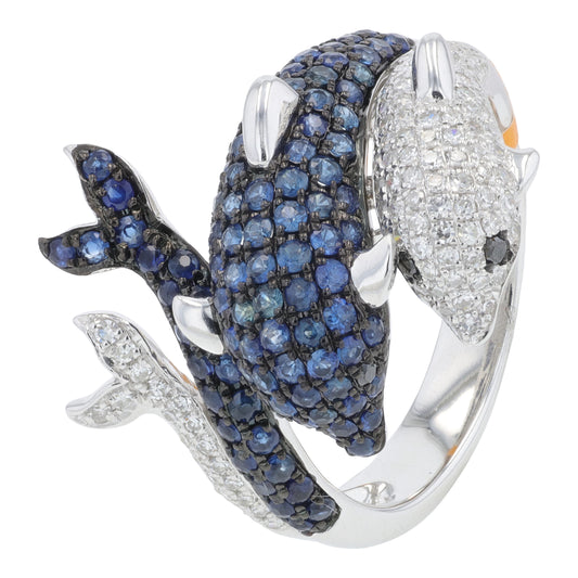 14K EFFY WG 1.02 CTW Sapphire & 0.37 CTW Dolphin Ring