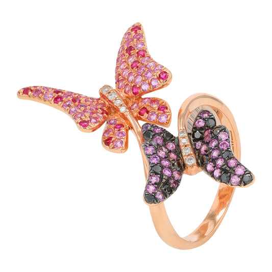 14K EFFY RG 1.30 CT Pink Sapphire & Ruby Butterfly Bypass Ring