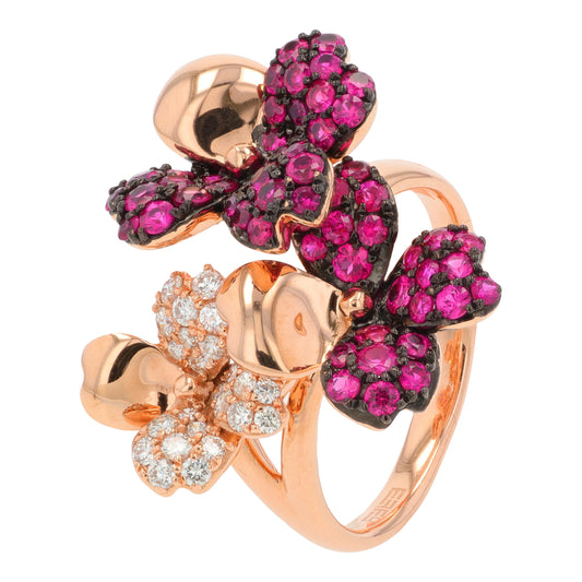 14K RG EFFY 1.36 CTW Ruby Flower Ring