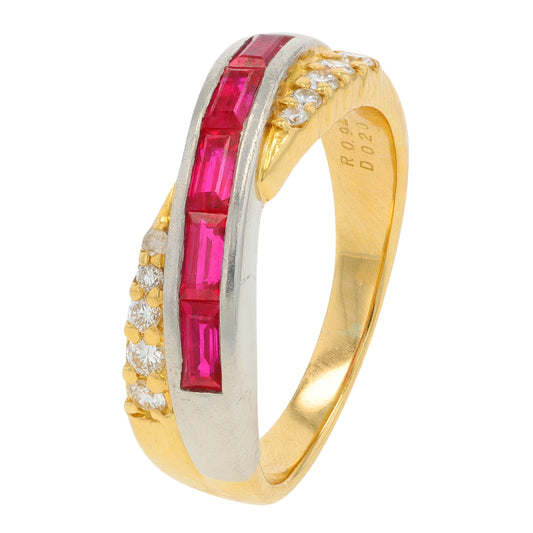 PT950/18K YG .92 CT Ruby Crossover Ring