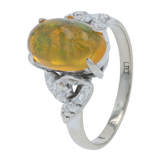18K WG 1.38 CT Fire Opal Ring