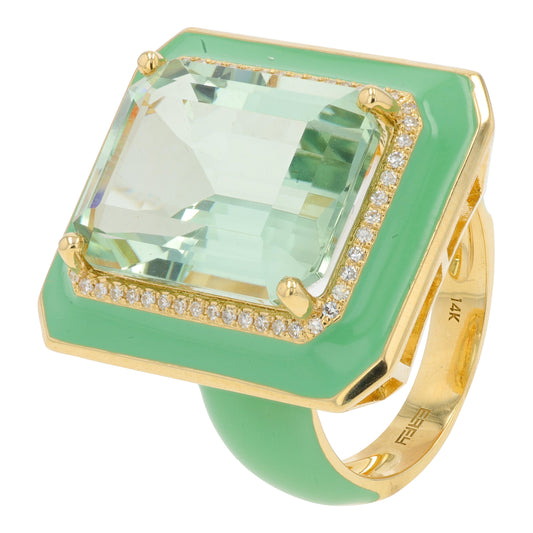 14K YG EFFY 14.80 CT Green Amethyst Ring