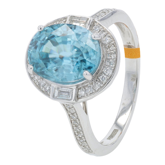 14K WG EFFY 4.35 CT Blue Zircon Ring