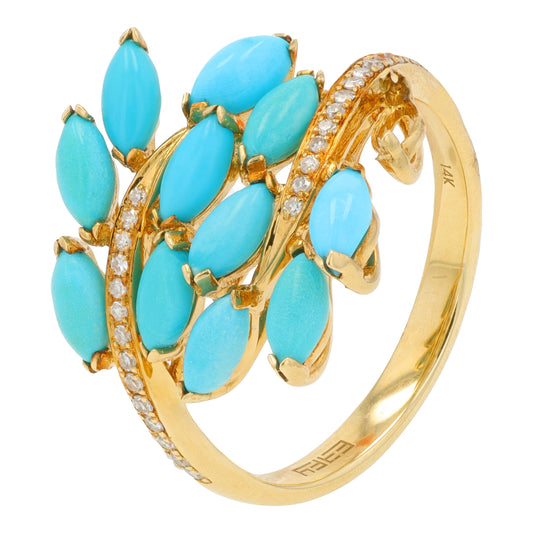 14K YG EFFY 2.70 CTW Turquoise Bypass Ring
