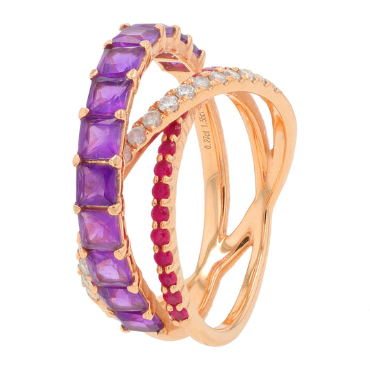 18K RG 3 CT Amethyst Crossover Ring