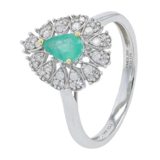 14K WG .39 CTW Emerald Center Ring