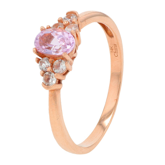 14K RG White Sapphire & Created Pink Sapphire Ring