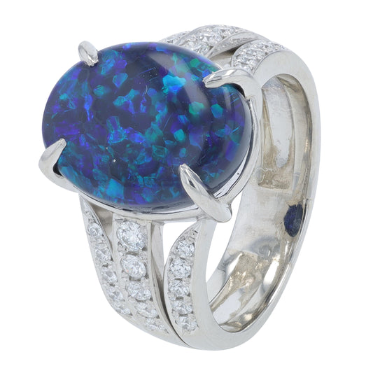PT950 4.87 CT Black Opal Center Ring