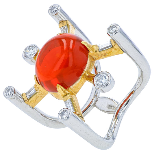 PT900/18K YG 5.11 CT Fire Opal Ring