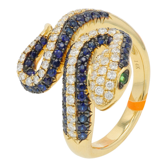 14K YG EFFY .95 CTW Sapphire & Tsavorite Snake Ring