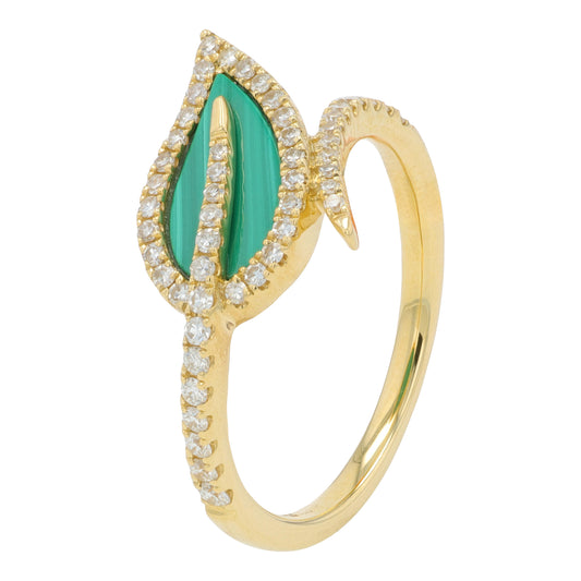 14K YG EFFY 1.40 CT Malachite Bypass Leaf Ring