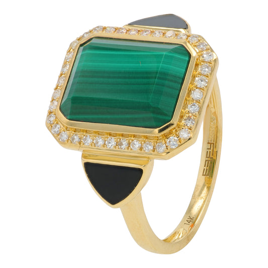 14K YG EFFY 4.70 CT Malachite & Onyx Ring