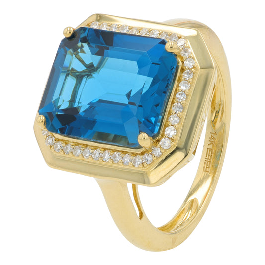 14K YG EFFY 7.30 London Blue Topaz Ring