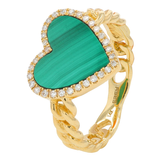 14K EFFY YG 2.10 CT Malachite Heart Ring