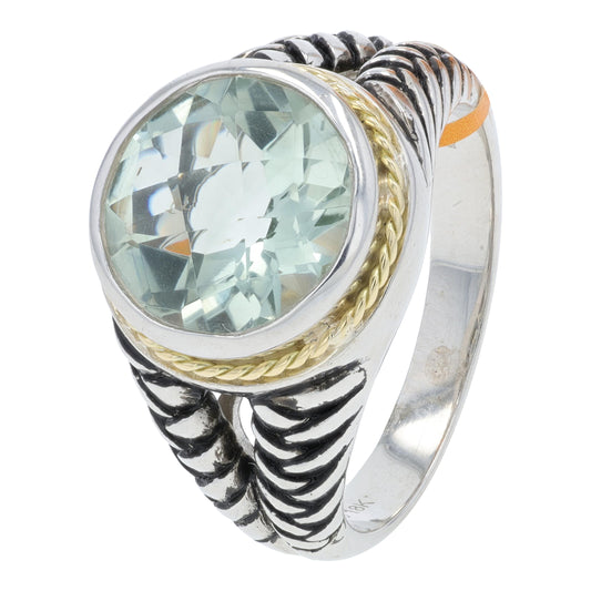 SS/18K YG EFFY 3.50 CT Green Amethyst Ring