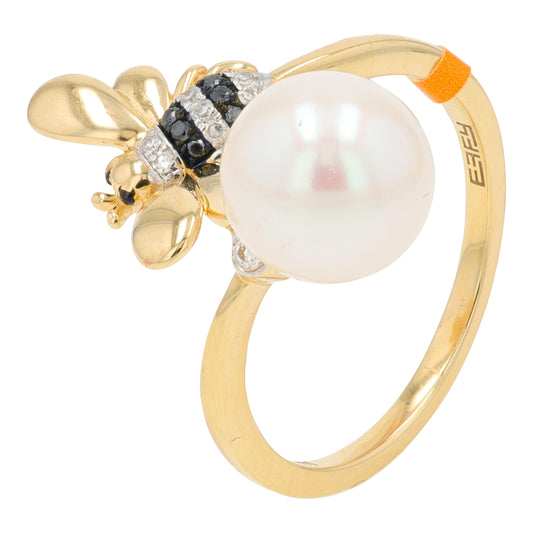 14K EFFY YG Freshwater Pearl Bee Bypass Ring