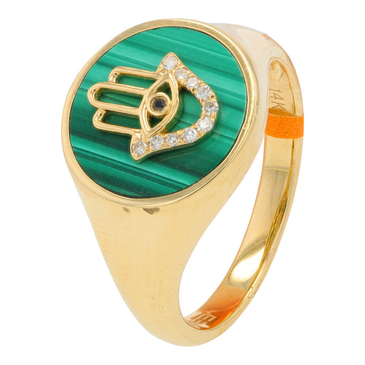 14K YG EFFY 2.82 CT Malachite Hamsa Ring