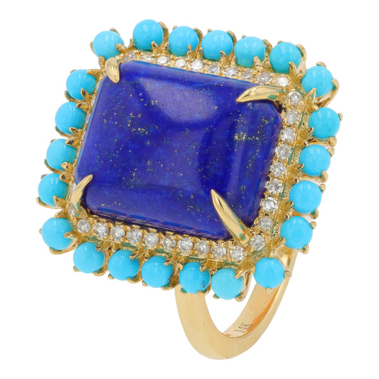 14K YG EFFY 7.50 CTW Turquoise & Lapis Ring