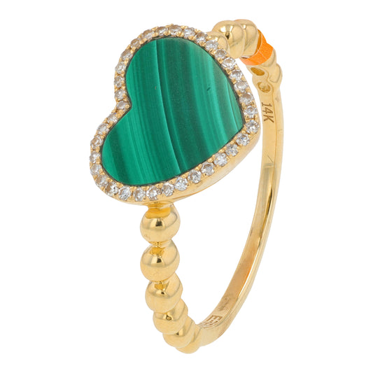 14K YG EFFY 1.10 CT Malachite Heart Ring