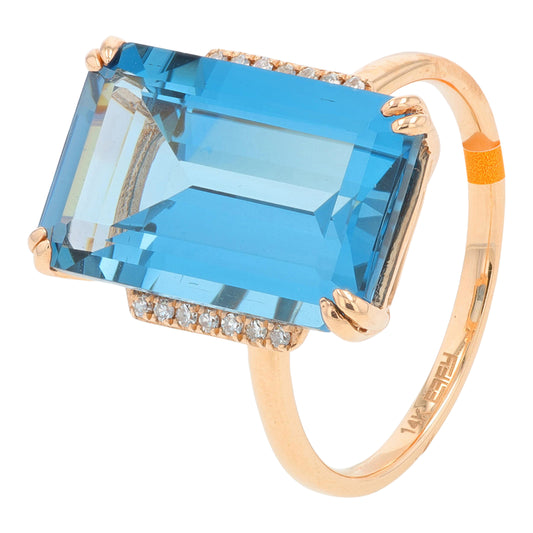14K EFFY RG 9.80 CT Blue Topaz Ring