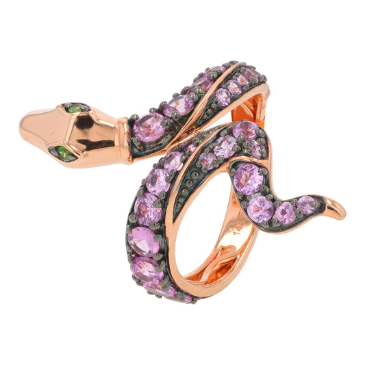 14K RG EFFY 1.52 CTW Pink Sapphire & Tsavorite Snake Ring
