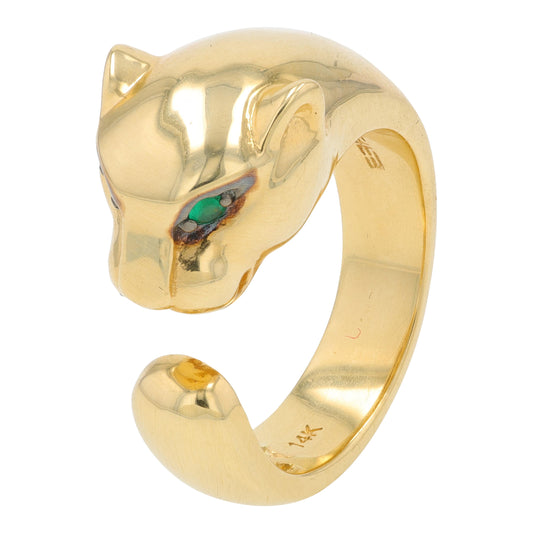 14K YG EFFY .06 CTW Emerald Panther Cuff Ring