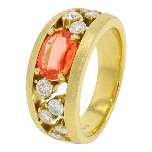 18K YG 1.07 CT Orange Sapphire Ring