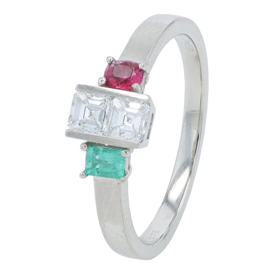 PT950 .13 CT Emerald & .10 CT Pin Tourmaline Ring