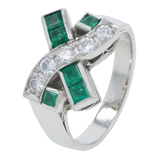 PT900 .44 CTW Emerald Crossover Ring