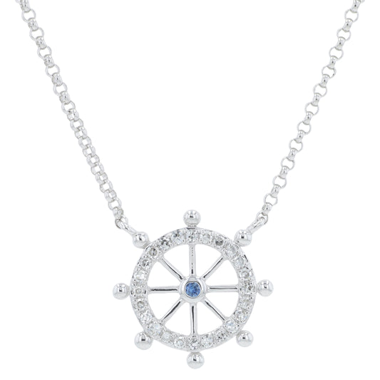14K WG EFFY Sapphire Ship Wheel Necklace
