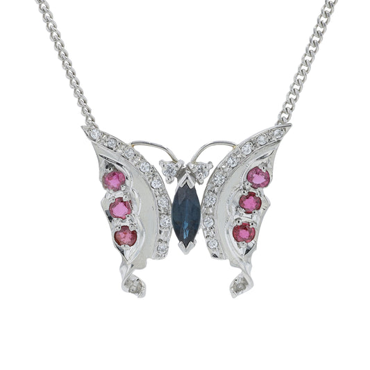 PT850 .45 CT Sapphire & .35 Ruby Butterfly Necklace