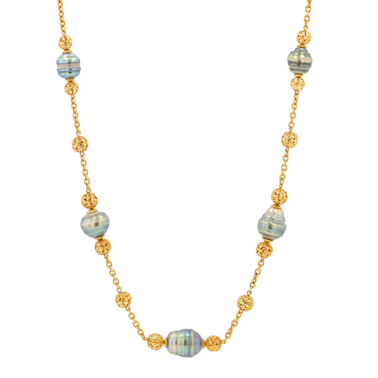 18K YG MM Tahitian Pearl Station Necklace
