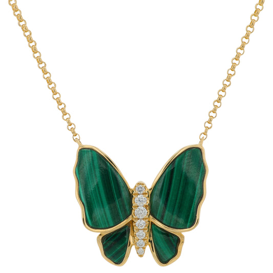 14K YG EFFY 3.20 CT Malachite Butterfly Necklace