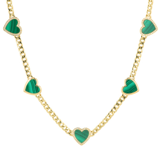 14K YG EFFY 7 CT Malachite Heart Necklace