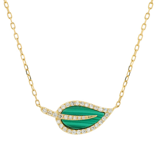 14K YG EFFY 1.40 CT Malachite Leaf Necklace