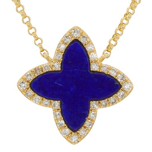 14K YG EFFY 1.15 CT Lapis Clover Necklace