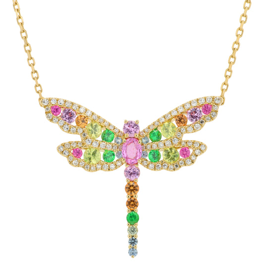 14K YG EFFY 1.38 CTW Multicolor Dragonfly Pendant