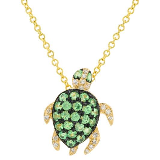 14K YG EFFY .38 CTW Tsavorite Turtle Pendant