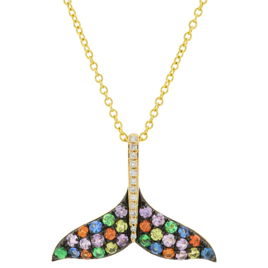 14K YG EFFY .77 CTW Multi Sapphire Whale Tail Pendant