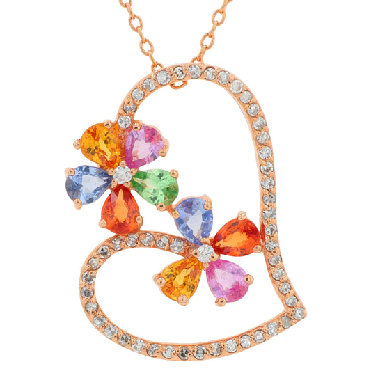 14K RG EFFY 2.14 CTW Multi Sapphire Heart Pendant