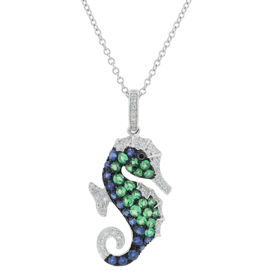 14K WG EFFY 0.84 CT Sapphire & Tsavorite Seahorse