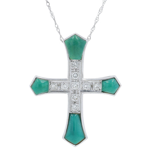 18K WG 2.13 CT Jade Cross Pendant