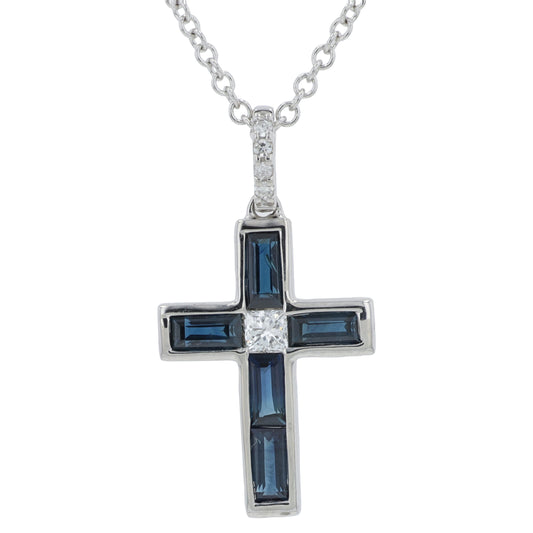 14K WG EFFY .71 CTW Sapphire Cross Pendant