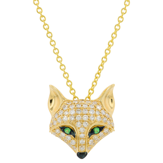 14K YG EFFY .02 CTW Tsavorite Fox Pendant